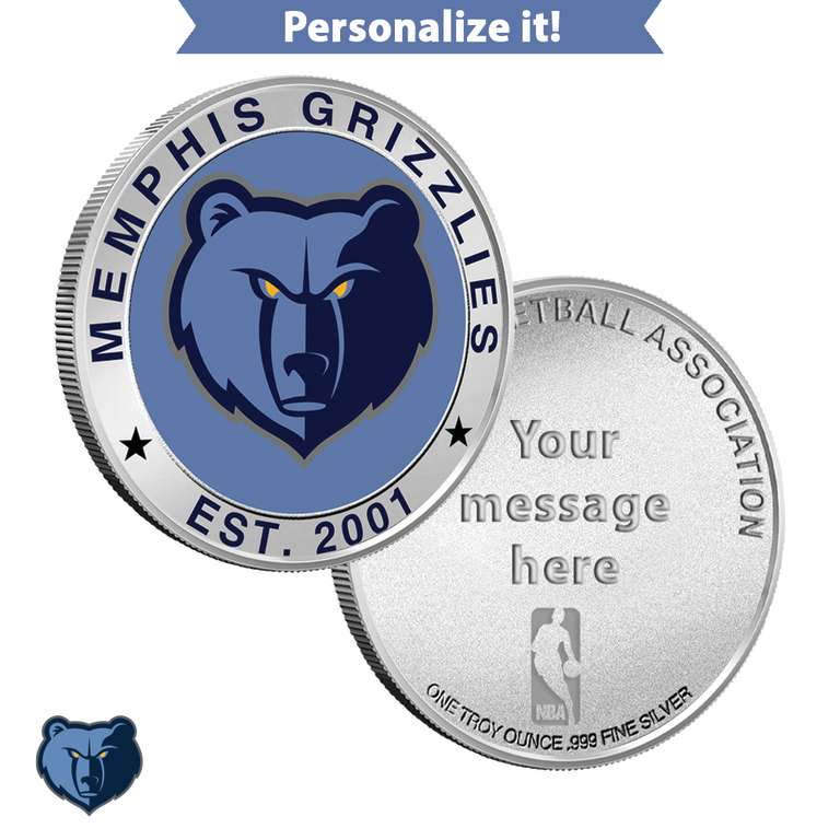 1 oz Colorized Engravable NBA Memphis Grizzlies Silver Round (New w Gift Box)